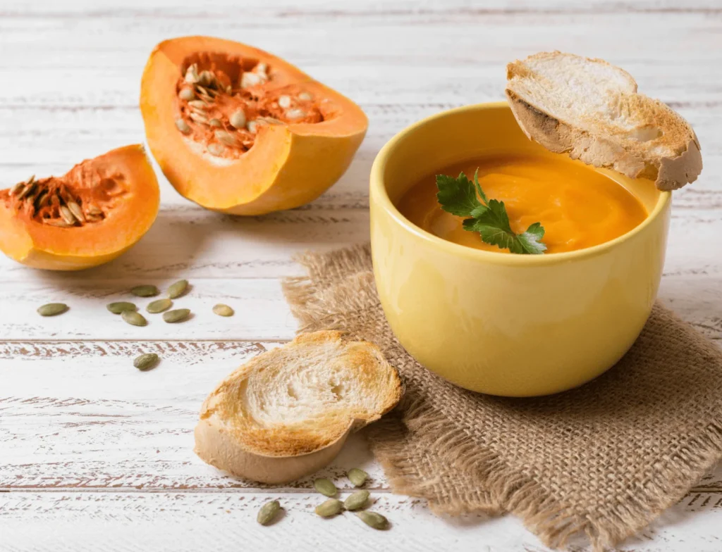 Crema de calabaza con cúrcuma y semillas de chía